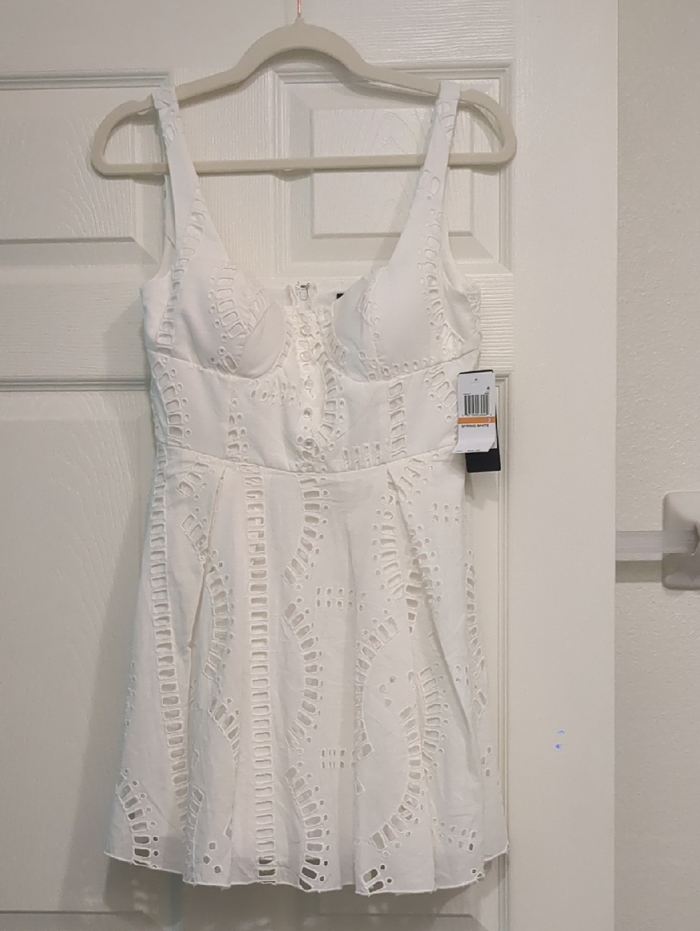 White Eyelet Mini Dress with Structured Bodice